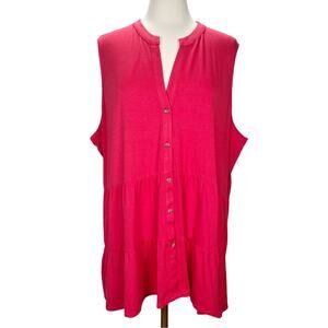 NWT NEW DIRECTIONS | Pink Sleeveless Tiered Ruffles Button Up V-Neck Blouse